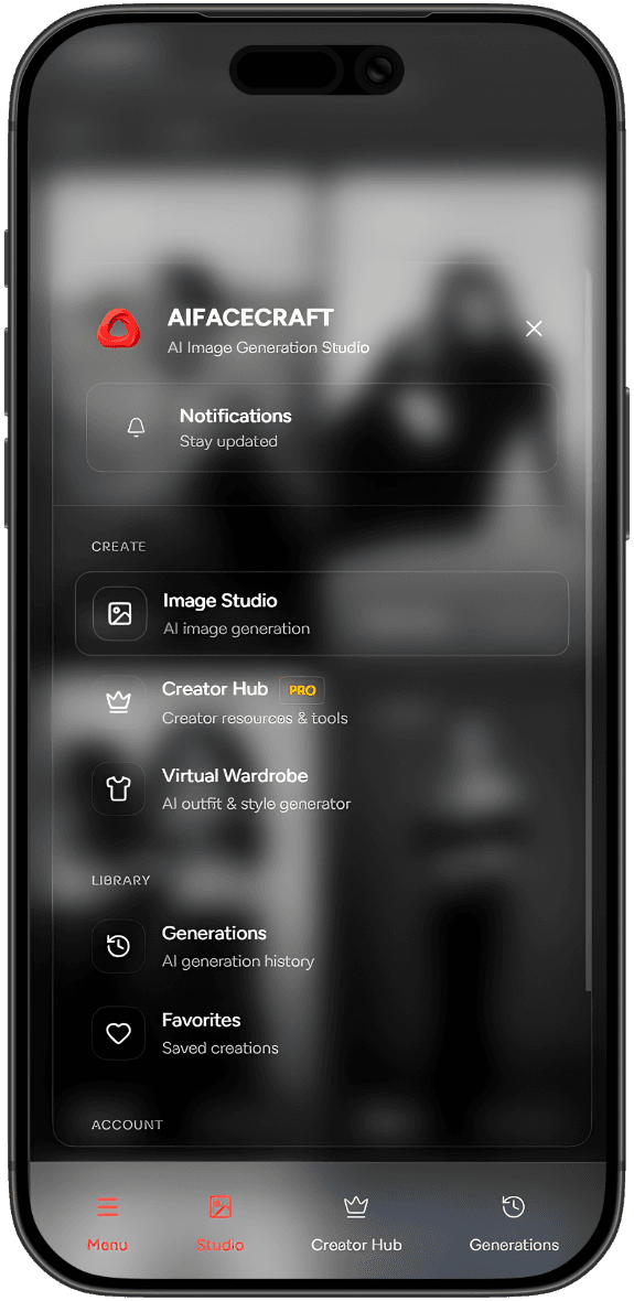 AIFaceCraft mobile navigation and app shell